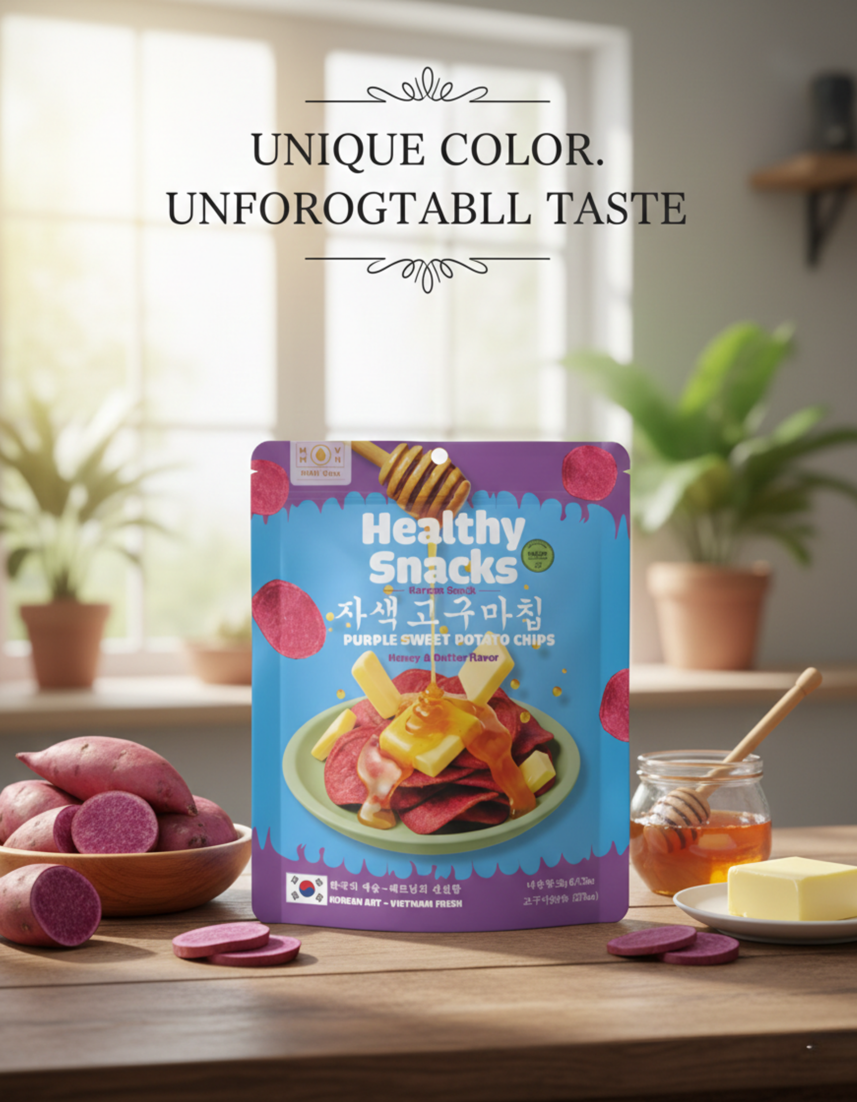 Snack Khoai Lang Tím Hàn Quốc/Violet Sweet Potato Chips/ 자색 고구마칩)