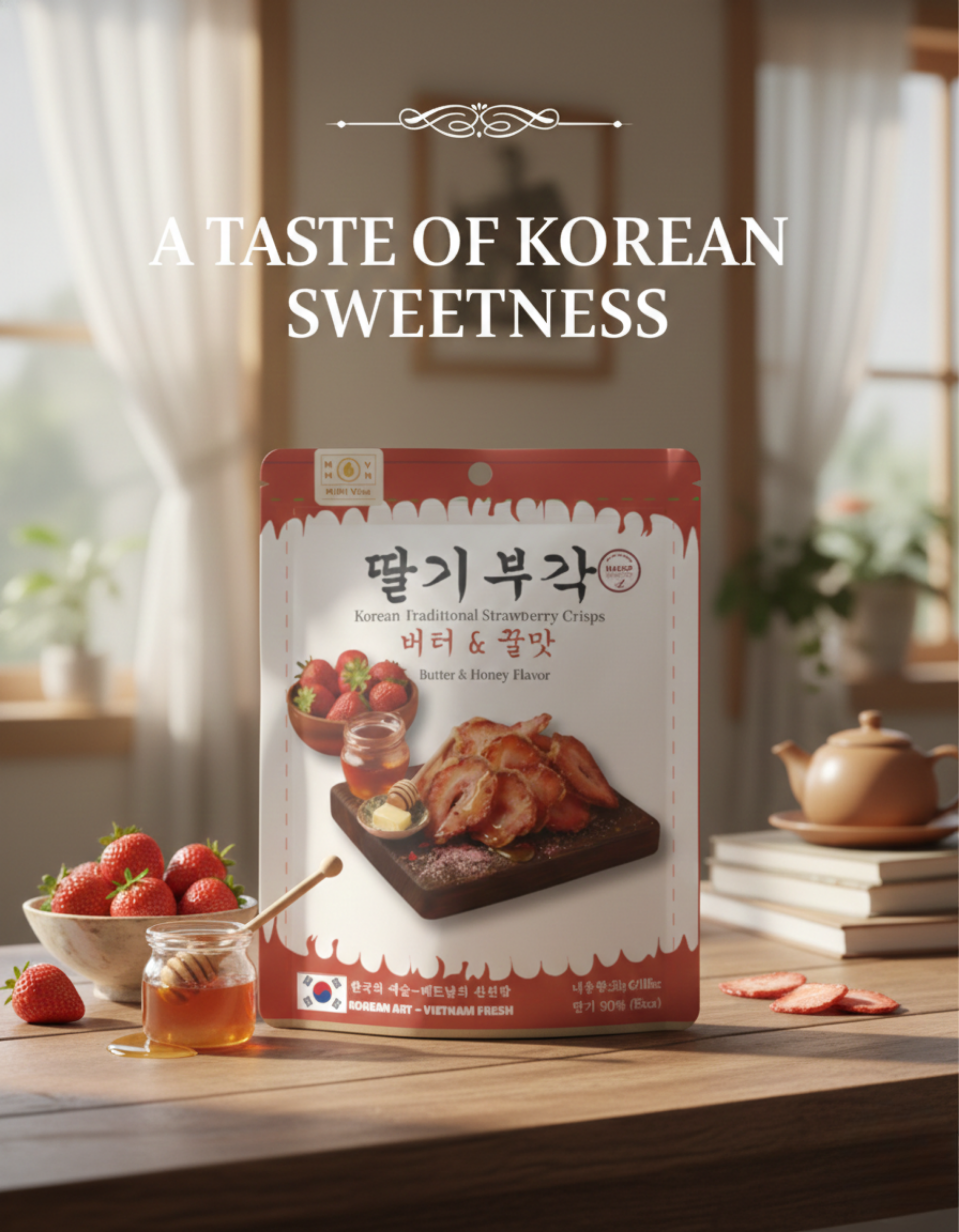 SNACK DÂU TÂY VỊ BƠ MẬT ONG – HONEY BUTTER STRAWBERRY SNAC- 허니버터 딸기 스낵