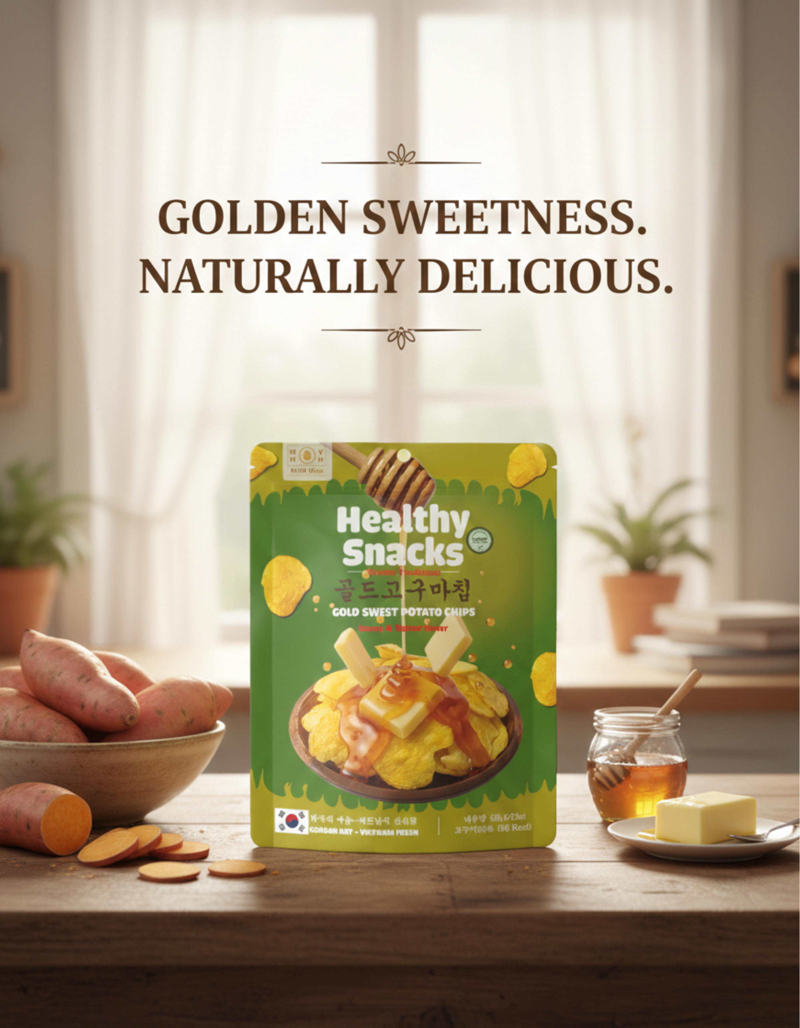 SNACK KHOAI LANG VÀNG VỊ BƠ MẬT ONG-골드고구마 허니버터 – 전통과 럭셔리의 황금빛 조화